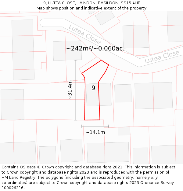 9, LUTEA CLOSE, LAINDON, BASILDON, SS15 4HB: Plot and title map