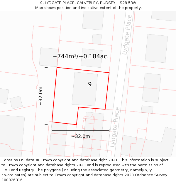 9, LYDGATE PLACE, CALVERLEY, PUDSEY, LS28 5RW: Plot and title map