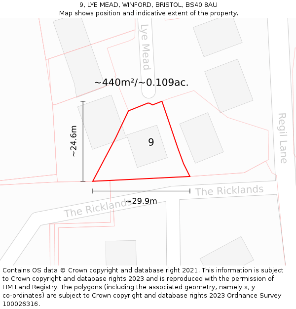 9, LYE MEAD, WINFORD, BRISTOL, BS40 8AU: Plot and title map