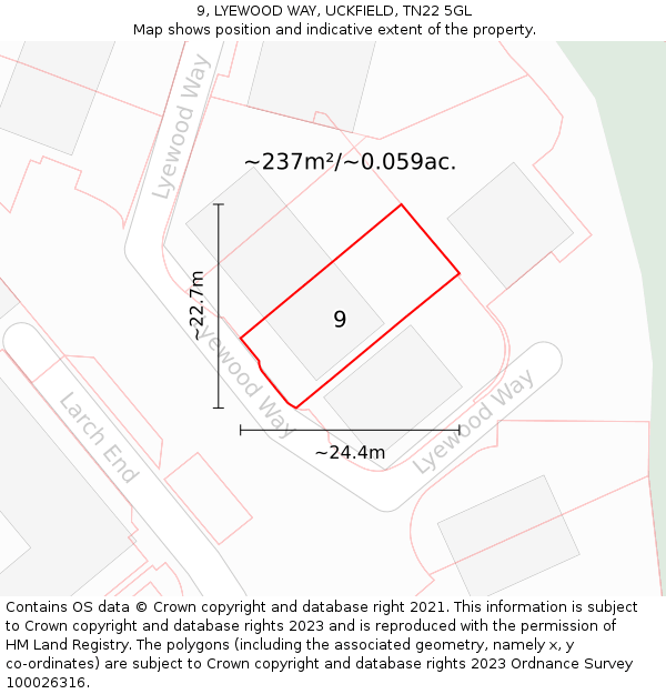 9, LYEWOOD WAY, UCKFIELD, TN22 5GL: Plot and title map
