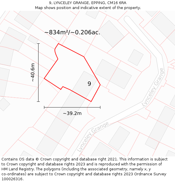 9, LYNCELEY GRANGE, EPPING, CM16 6RA: Plot and title map