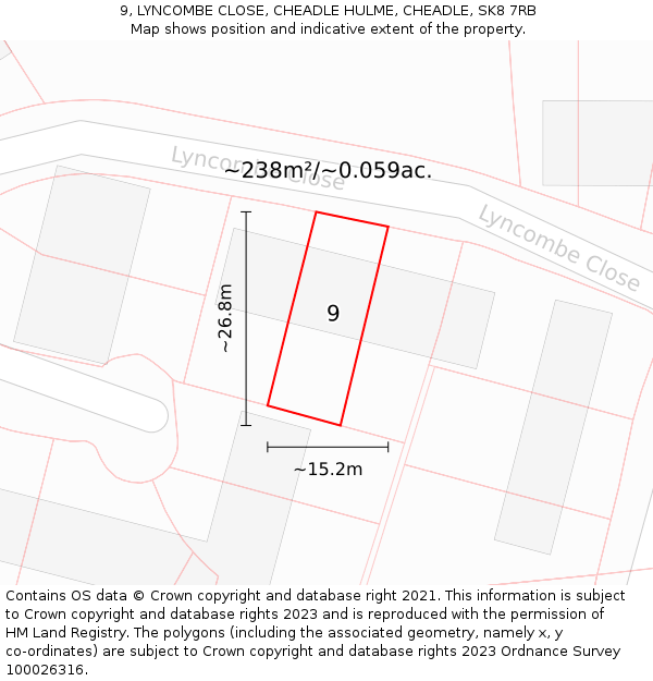 9, LYNCOMBE CLOSE, CHEADLE HULME, CHEADLE, SK8 7RB: Plot and title map