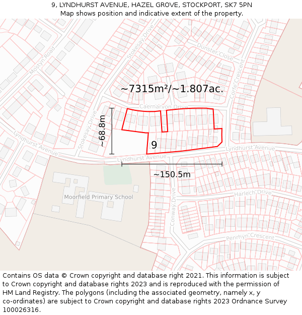 9, LYNDHURST AVENUE, HAZEL GROVE, STOCKPORT, SK7 5PN: Plot and title map
