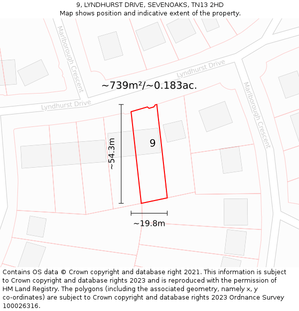 9, LYNDHURST DRIVE, SEVENOAKS, TN13 2HD: Plot and title map