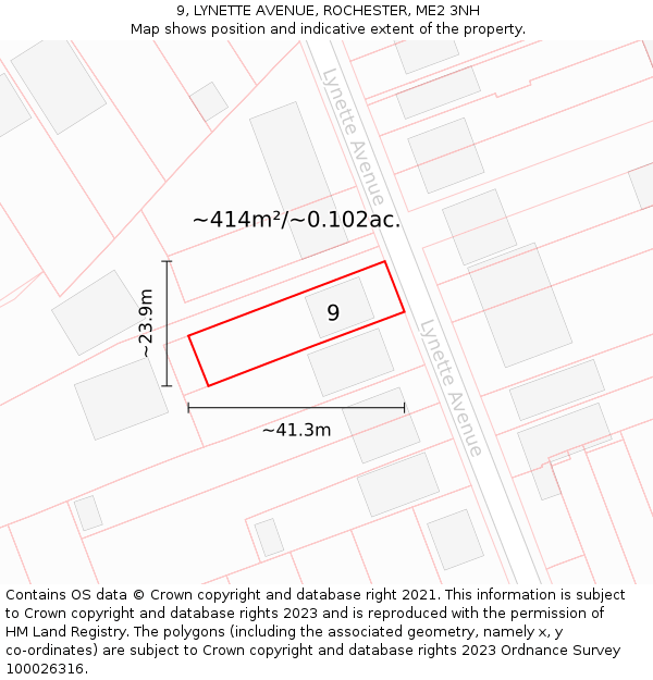 9, LYNETTE AVENUE, ROCHESTER, ME2 3NH: Plot and title map