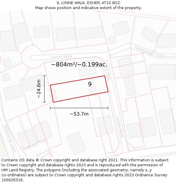 9, LYNNE WALK, ESHER, KT10 9DZ: Plot and title map