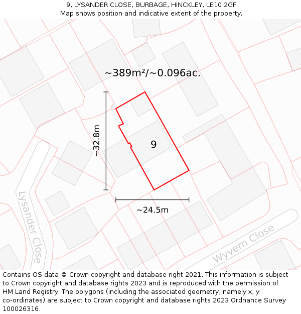 9, LYSANDER CLOSE, BURBAGE, HINCKLEY, LE10 2GF: Plot and title map