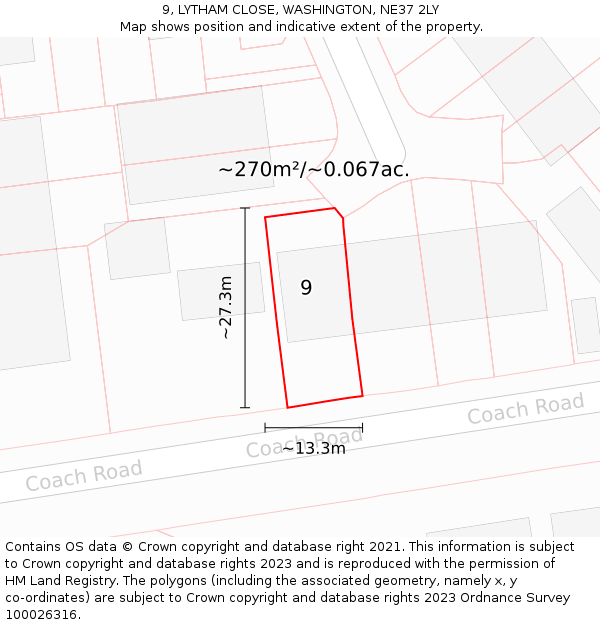 9, LYTHAM CLOSE, WASHINGTON, NE37 2LY: Plot and title map