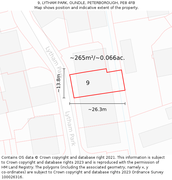 9, LYTHAM PARK, OUNDLE, PETERBOROUGH, PE8 4FB: Plot and title map
