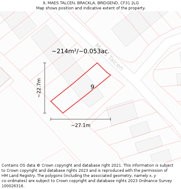 9, MAES TALCEN, BRACKLA, BRIDGEND, CF31 2LG: Plot and title map