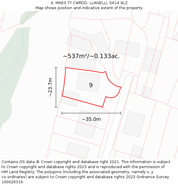9, MAES TY CWRDD, LLANELLI, SA14 9LZ: Plot and title map