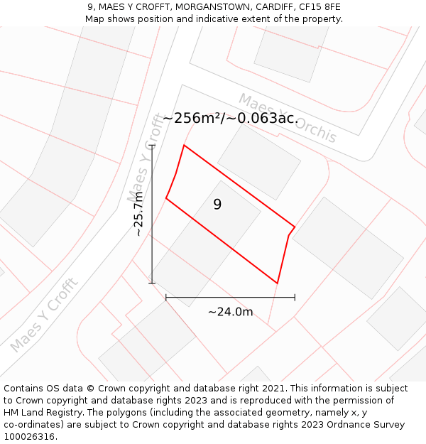 9, MAES Y CROFFT, MORGANSTOWN, CARDIFF, CF15 8FE: Plot and title map