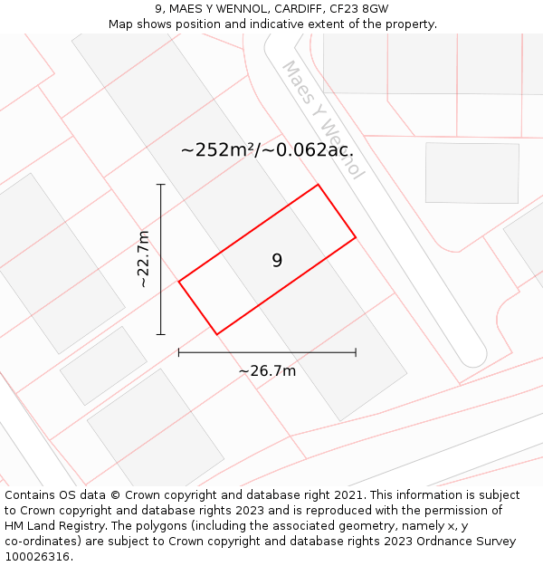 9, MAES Y WENNOL, CARDIFF, CF23 8GW: Plot and title map