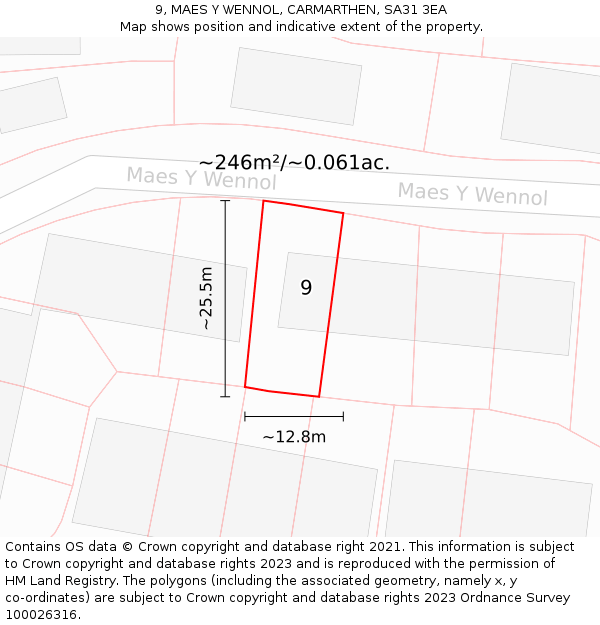 9, MAES Y WENNOL, CARMARTHEN, SA31 3EA: Plot and title map