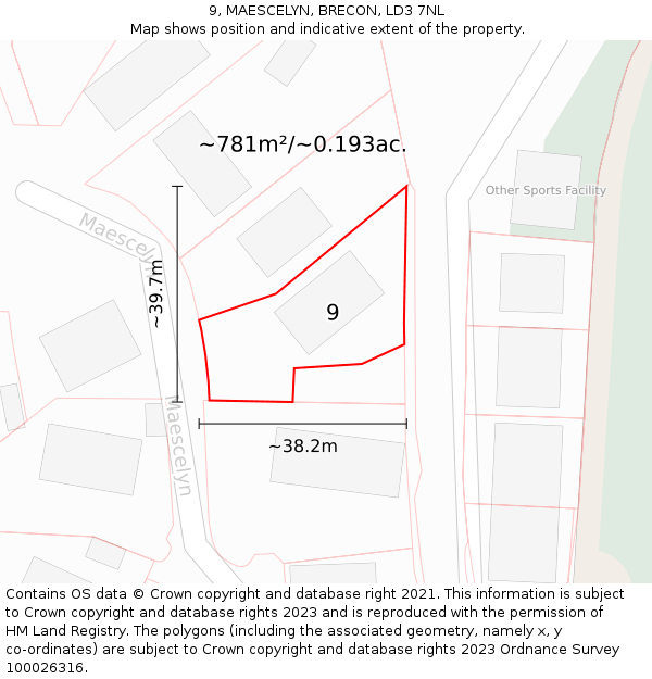 9, MAESCELYN, BRECON, LD3 7NL: Plot and title map