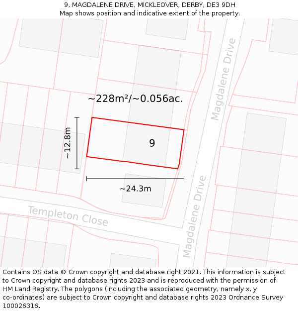 9, MAGDALENE DRIVE, MICKLEOVER, DERBY, DE3 9DH: Plot and title map