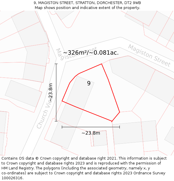 9, MAGISTON STREET, STRATTON, DORCHESTER, DT2 9WB: Plot and title map