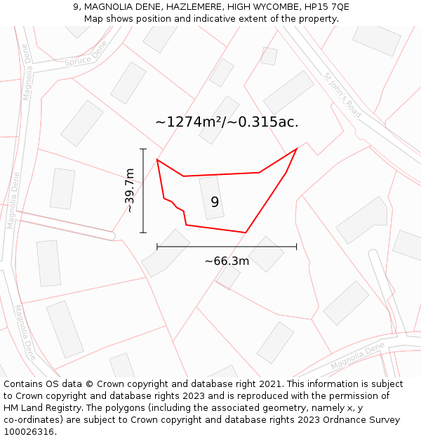 9, MAGNOLIA DENE, HAZLEMERE, HIGH WYCOMBE, HP15 7QE: Plot and title map