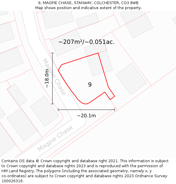 9, MAGPIE CHASE, STANWAY, COLCHESTER, CO3 8WB: Plot and title map