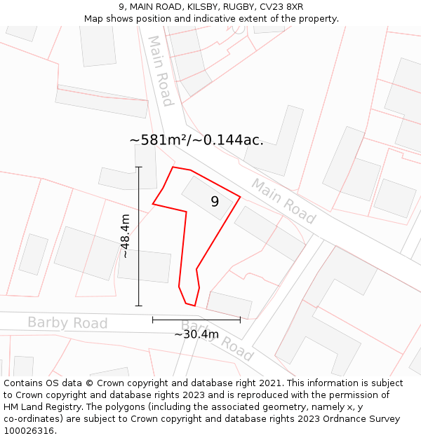 9, MAIN ROAD, KILSBY, RUGBY, CV23 8XR: Plot and title map