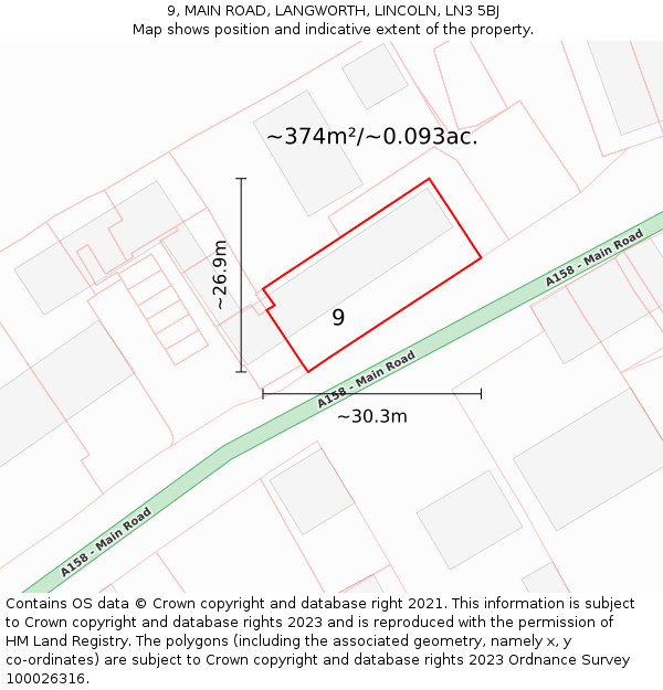 9, MAIN ROAD, LANGWORTH, LINCOLN, LN3 5BJ: Plot and title map