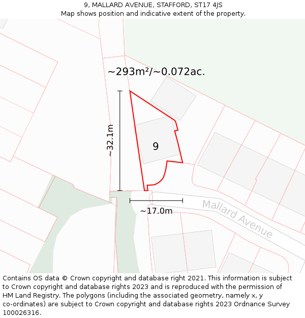 9, MALLARD AVENUE, STAFFORD, ST17 4JS: Plot and title map