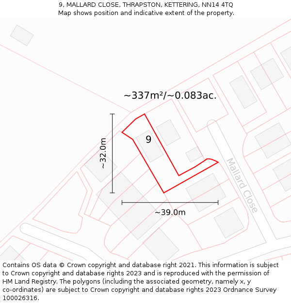 9, MALLARD CLOSE, THRAPSTON, KETTERING, NN14 4TQ: Plot and title map