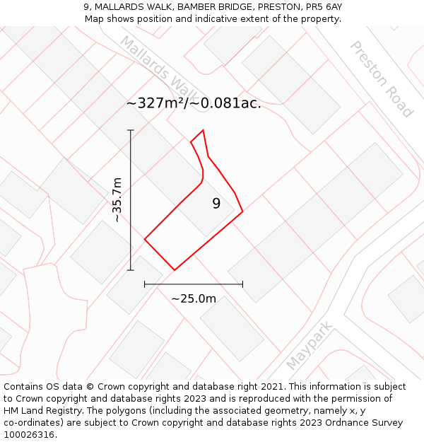 9, MALLARDS WALK, BAMBER BRIDGE, PRESTON, PR5 6AY: Plot and title map