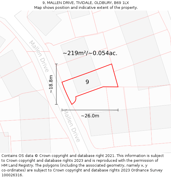 9, MALLEN DRIVE, TIVIDALE, OLDBURY, B69 1LX: Plot and title map