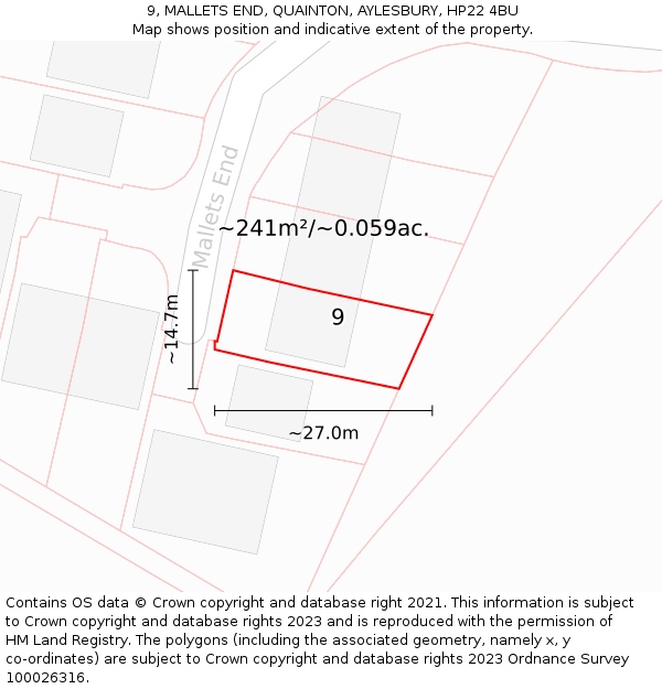 9, MALLETS END, QUAINTON, AYLESBURY, HP22 4BU: Plot and title map
