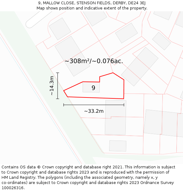 9, MALLOW CLOSE, STENSON FIELDS, DERBY, DE24 3EJ: Plot and title map