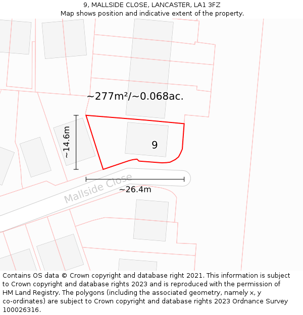9, MALLSIDE CLOSE, LANCASTER, LA1 3FZ: Plot and title map