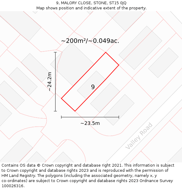9, MALORY CLOSE, STONE, ST15 0JQ: Plot and title map