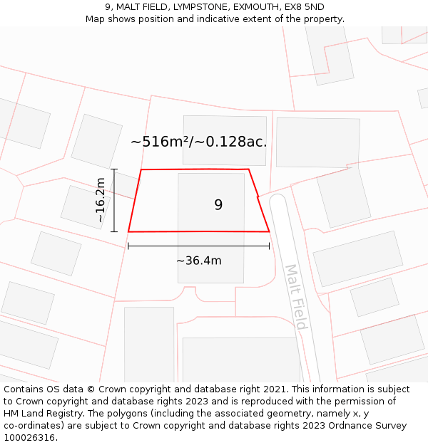 9, MALT FIELD, LYMPSTONE, EXMOUTH, EX8 5ND: Plot and title map