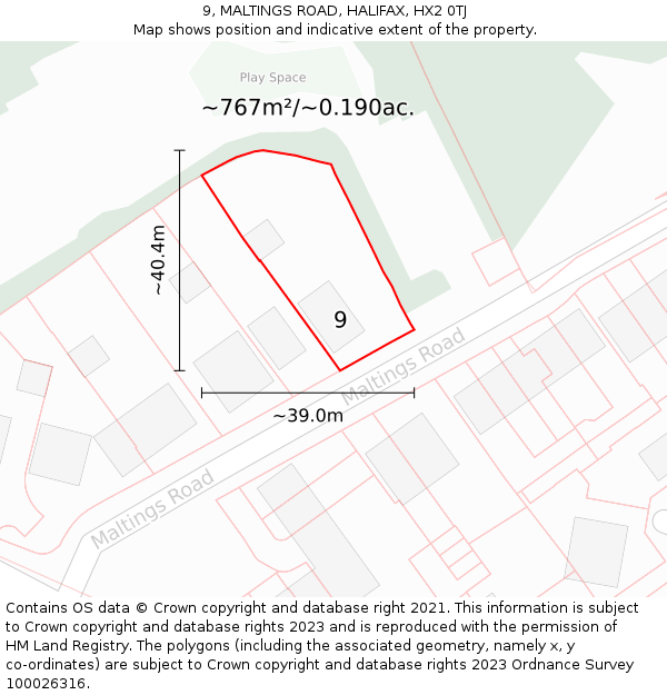 9, MALTINGS ROAD, HALIFAX, HX2 0TJ: Plot and title map