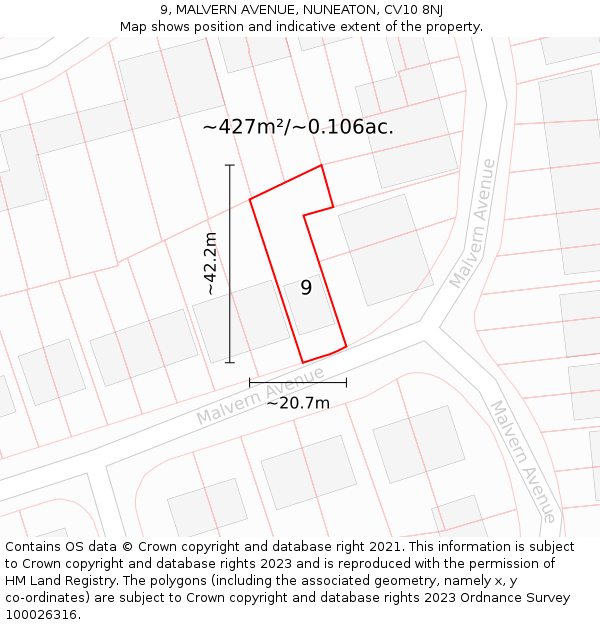 9, MALVERN AVENUE, NUNEATON, CV10 8NJ: Plot and title map