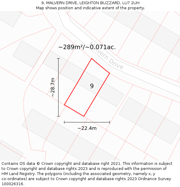 9, MALVERN DRIVE, LEIGHTON BUZZARD, LU7 2UH: Plot and title map