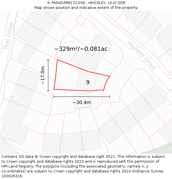 9, MANDARIN CLOSE, HINCKLEY, LE10 0GR: Plot and title map