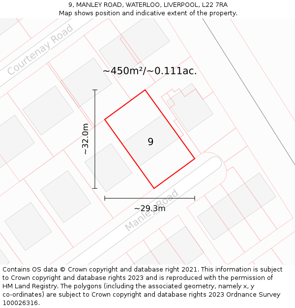 9, MANLEY ROAD, WATERLOO, LIVERPOOL, L22 7RA: Plot and title map