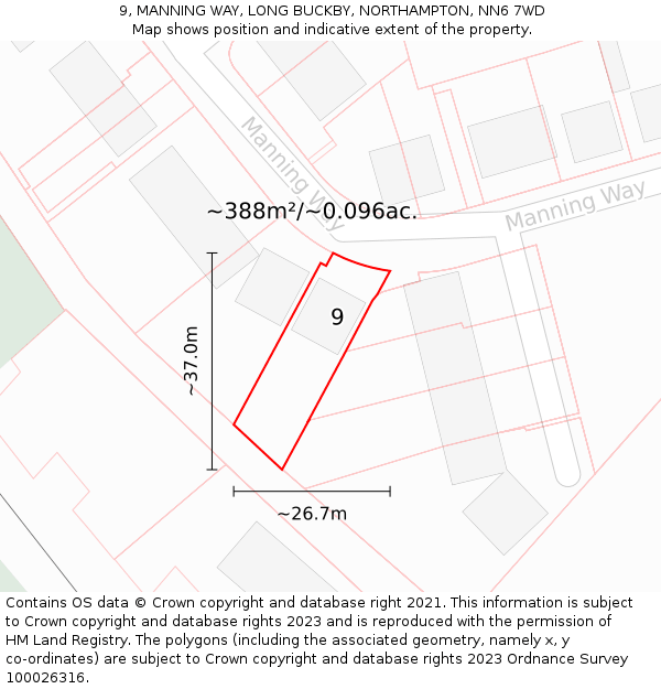 9, MANNING WAY, LONG BUCKBY, NORTHAMPTON, NN6 7WD: Plot and title map