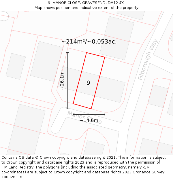 9, MANOR CLOSE, GRAVESEND, DA12 4XL: Plot and title map