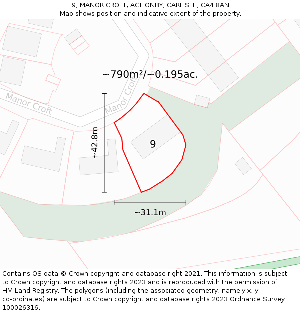 9, MANOR CROFT, AGLIONBY, CARLISLE, CA4 8AN: Plot and title map