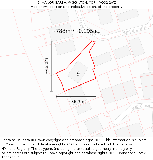 9, MANOR GARTH, WIGGINTON, YORK, YO32 2WZ: Plot and title map