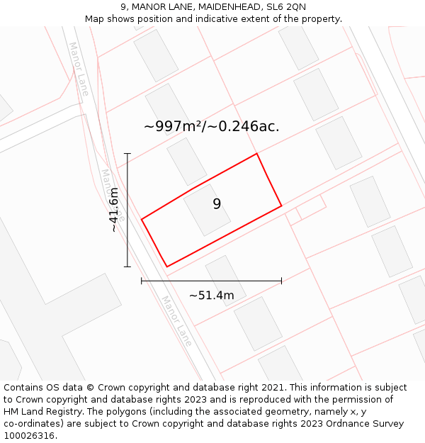 9, MANOR LANE, MAIDENHEAD, SL6 2QN: Plot and title map
