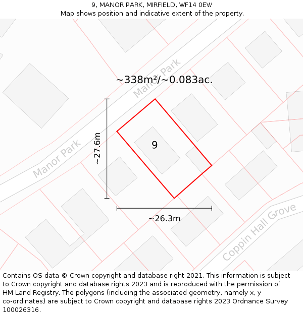 9, MANOR PARK, MIRFIELD, WF14 0EW: Plot and title map