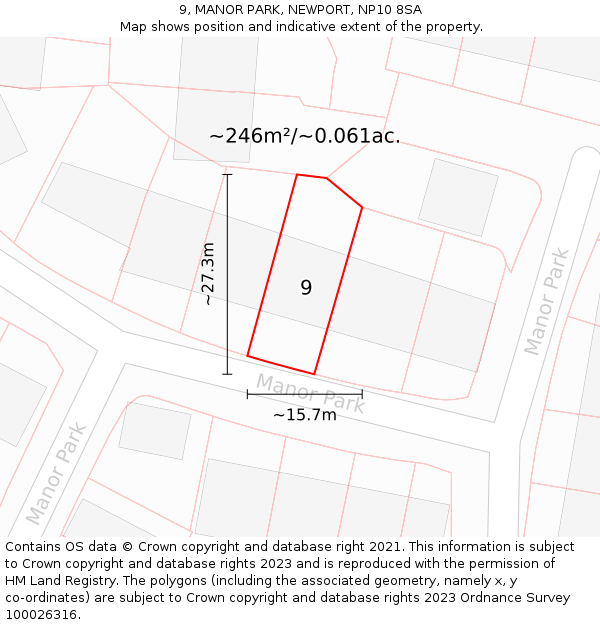 9, MANOR PARK, NEWPORT, NP10 8SA: Plot and title map