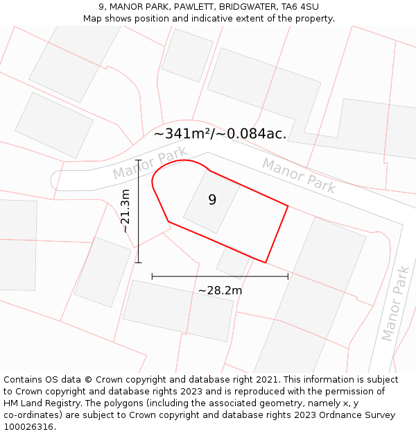 9, MANOR PARK, PAWLETT, BRIDGWATER, TA6 4SU: Plot and title map