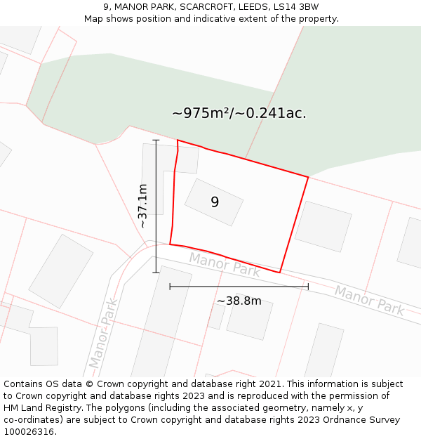 9, MANOR PARK, SCARCROFT, LEEDS, LS14 3BW: Plot and title map