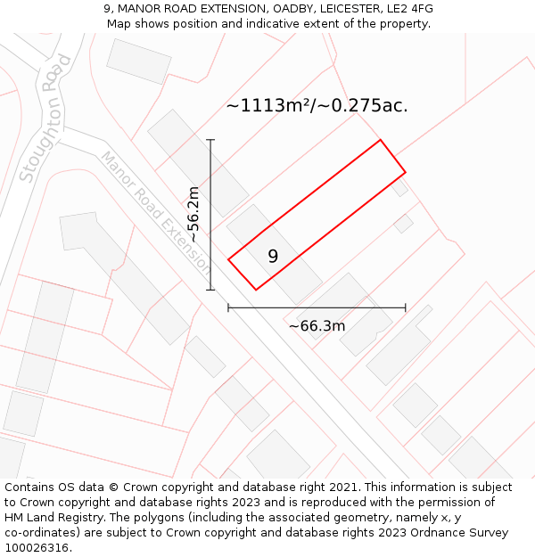 9, MANOR ROAD EXTENSION, OADBY, LEICESTER, LE2 4FG: Plot and title map