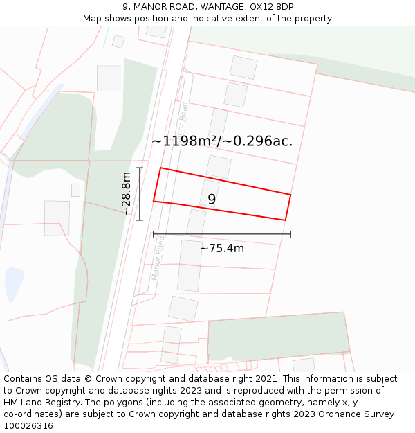 9, MANOR ROAD, WANTAGE, OX12 8DP: Plot and title map